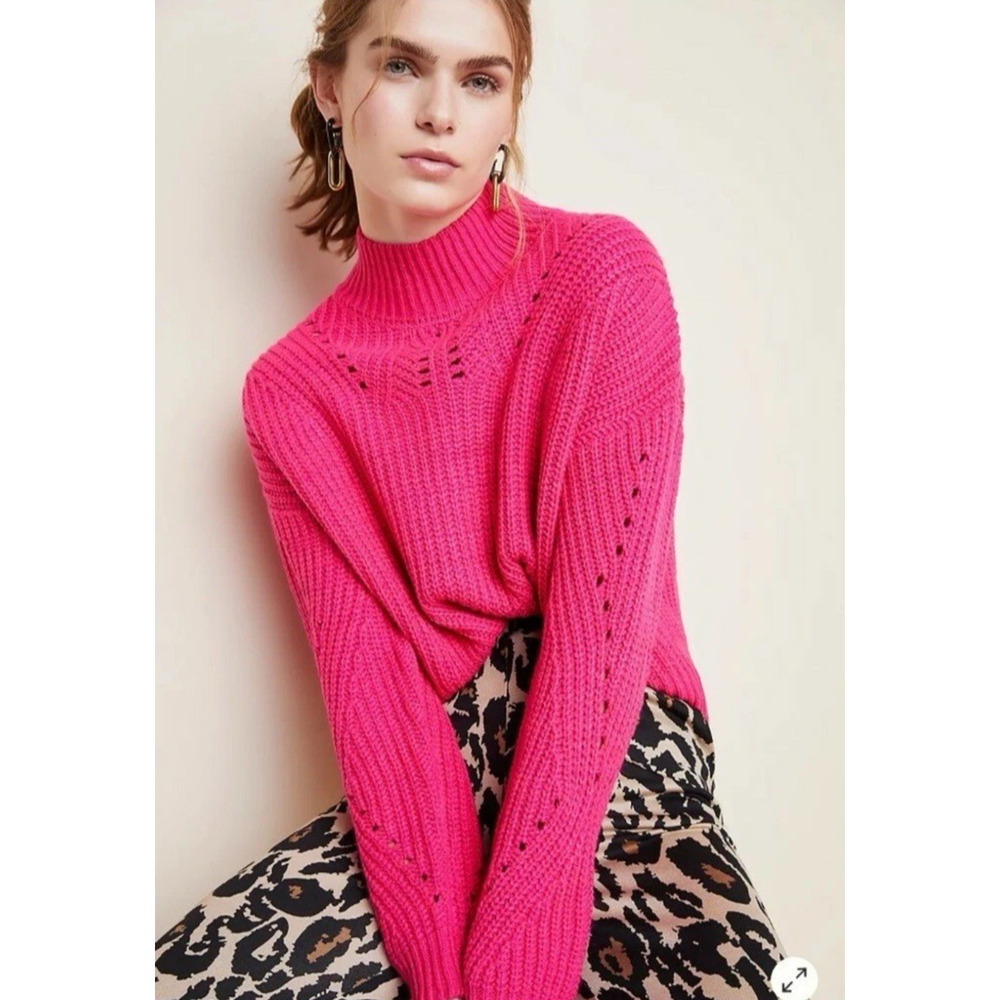 Blank NYC Hot Pink Pointelle Mock Neck Ribbed Knit Sweater 57UJ4085 XS Womens